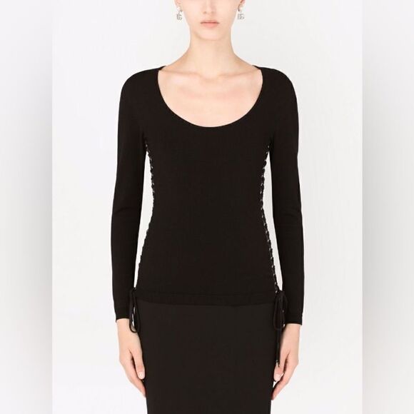 DOLCE & GABBANA NWT Side Lace Up & Cross Stitching Knit Top Black Size 44 $ 1795 - Picture 5 of 8